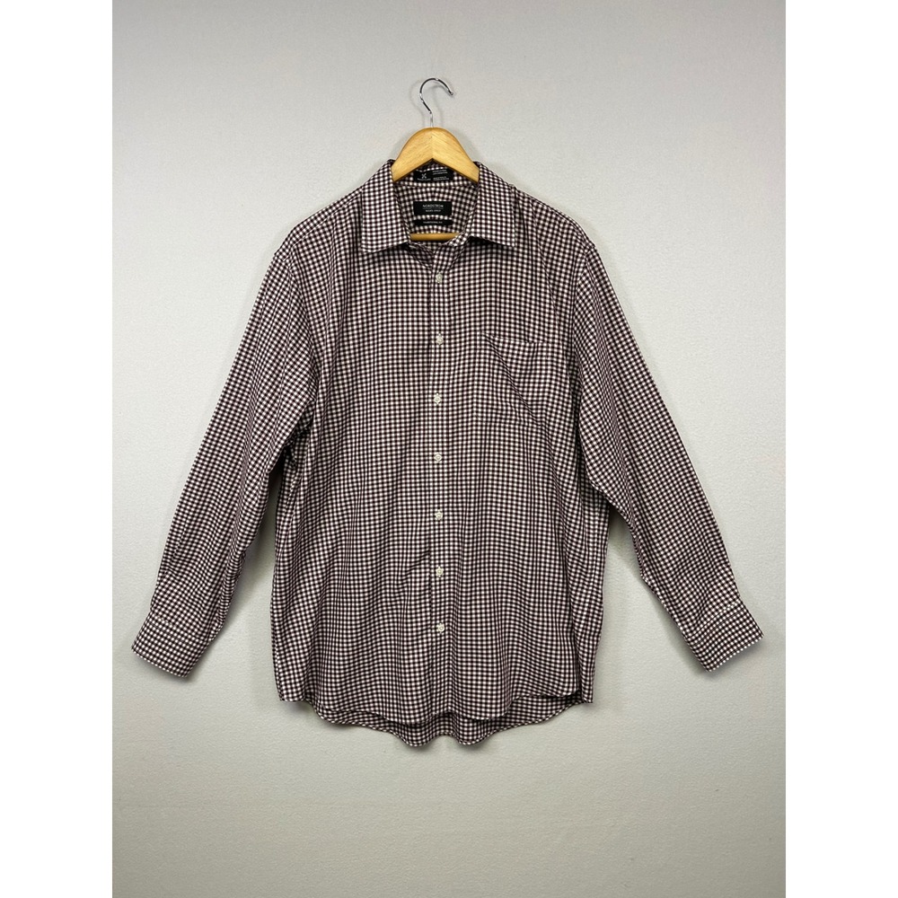 Business Casual Nordstrom Mens 16.5 Burgundy Gingham Smartcare Button Down Shirt